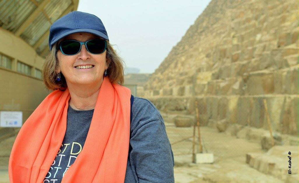 Mara at the Great Pyramid of Giza, Egypt – storyteller and host of Mara House Luxor