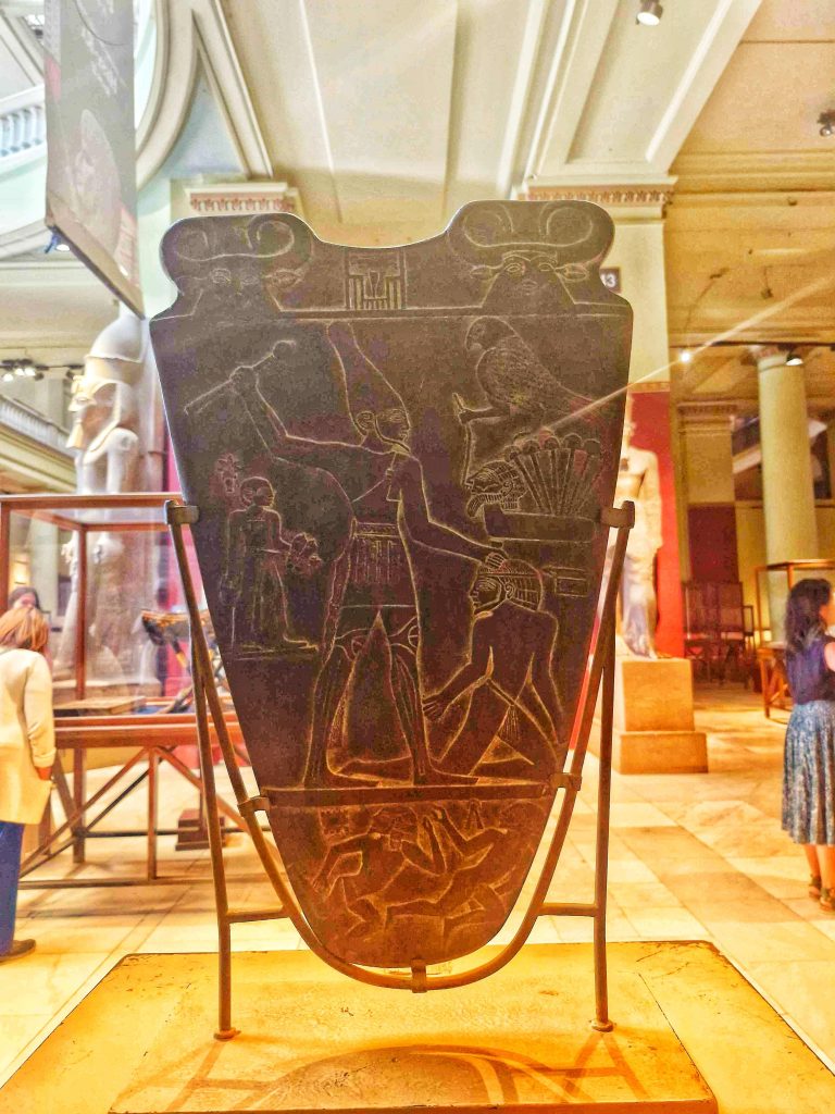 Narmer Palette showing King Narmer wearing the White Crown of Upper Egypt, Egyptian Museum Cairo