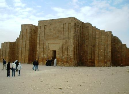 Entrance hall of Djoser’s Step Pyramid complex at Saqqara with its distinctive colonnaded facade